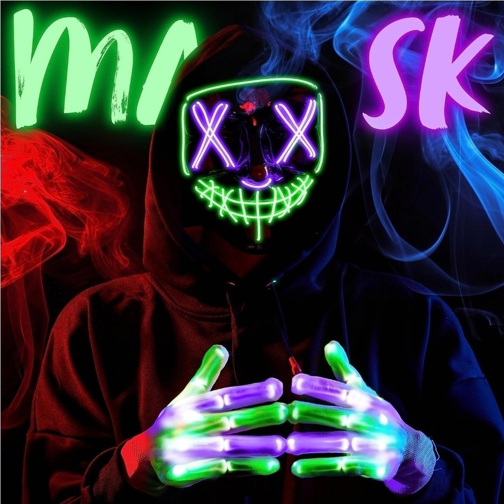 JOYIN Halloween LED Mask & Gloves for Costume Purple & Green 3 Mode Scary s29